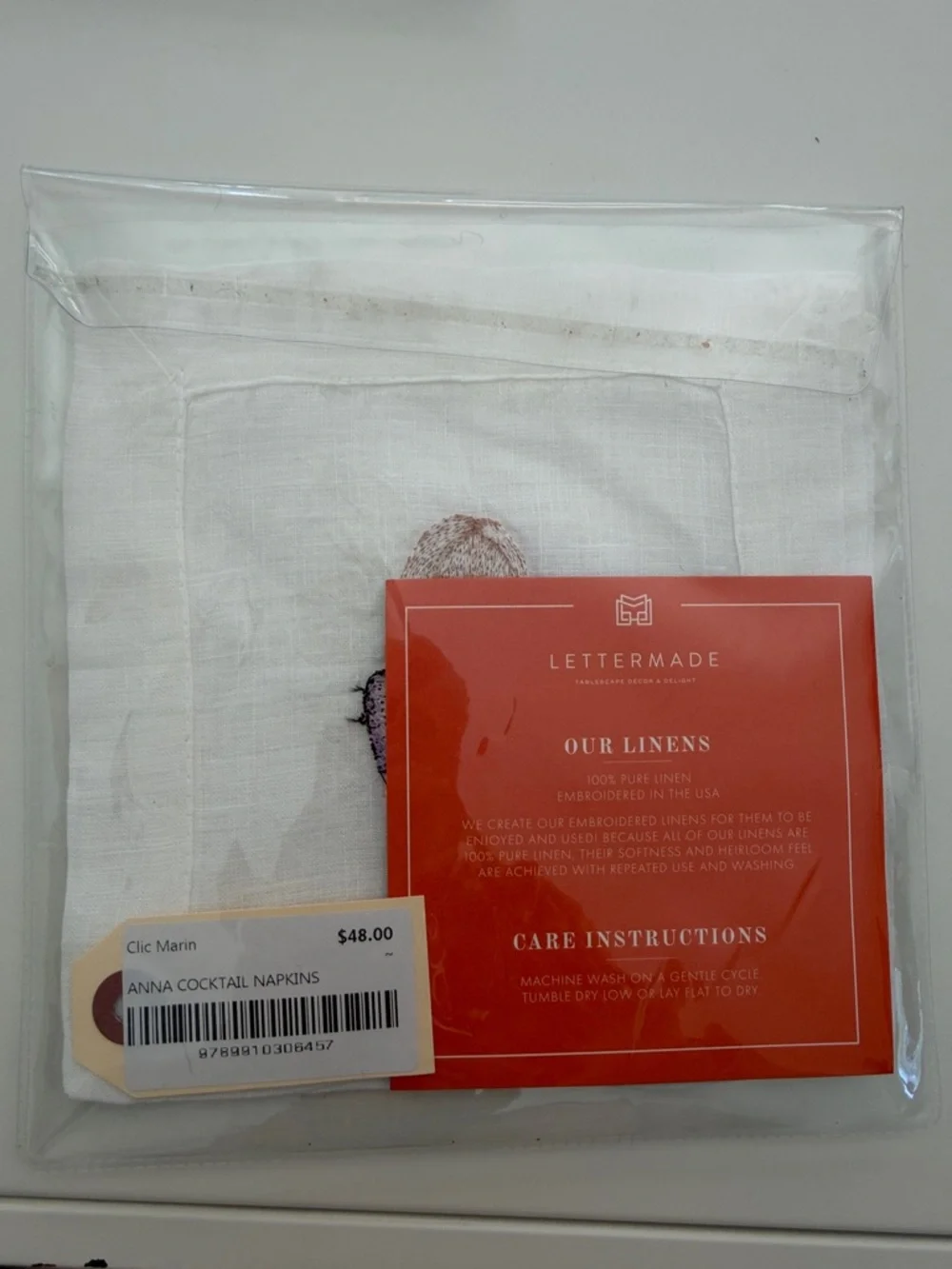 NWT Anna Wintour Lettermade Linen Cocktail Napkins.